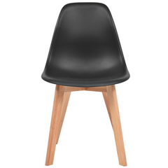 Set of 6 Black Plastic Dining Chairs with Wooden Legs - Modern and Ergonomic Design