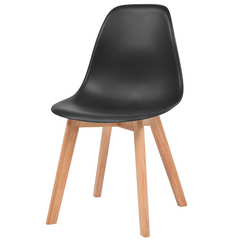 Set of 6 Black Plastic Dining Chairs with Wooden Legs - Modern and Ergonomic Design