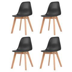 Set of 4 Dining Chairs in Black Plastic with Wooden Legs - Modern and Ergonomic Design