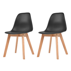 Black Plastic Dining Chairs - Set of 2 | Modern Curved Design, Comfortable & Sturdy with Rubberwood Legs