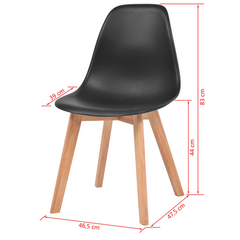 Black Plastic Dining Chairs - Set of 2 | Modern Curved Design, Comfortable & Sturdy with Rubberwood Legs