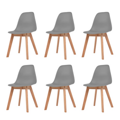 Set of 6 Modern Grey Plastic Dining Chairs with Sturdy Wooden Legs - Ergonomic and Stylish for Kitchen & Dining Room