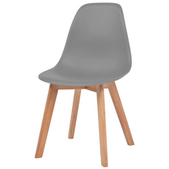 Set of 6 Modern Grey Plastic Dining Chairs with Sturdy Wooden Legs - Ergonomic and Stylish for Kitchen & Dining Room