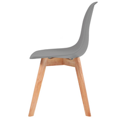 Set of 6 Modern Grey Plastic Dining Chairs with Sturdy Wooden Legs - Ergonomic and Stylish for Kitchen & Dining Room