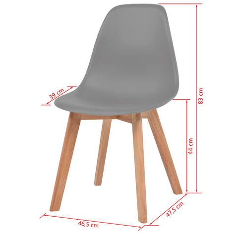 Set of 6 Modern Grey Plastic Dining Chairs with Sturdy Wooden Legs - Ergonomic and Stylish for Kitchen & Dining Room