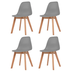 Set of 4 Grey Plastic Dining Chairs with Wooden Legs - Modern & Ergonomic Design