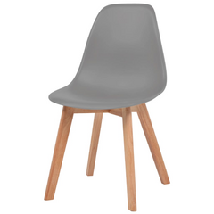 Set of 4 Grey Plastic Dining Chairs with Wooden Legs - Modern & Ergonomic Design