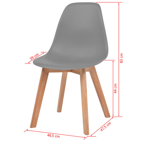 Set of 4 Grey Plastic Dining Chairs with Wooden Legs - Modern & Ergonomic Design