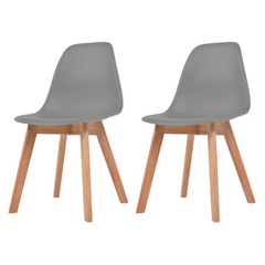 Set of 2 Grey Plastic Dining Chairs with Wooden Legs - Modern and Comfortable Seating for Kitchen or Dining Room