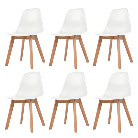 Set of 6 White Plastic Dining Chairs with Rubberwood Legs - Modern, Comfortable, and Durable