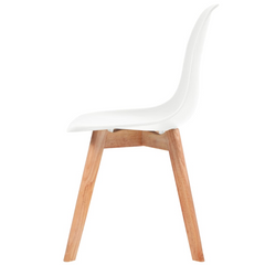 Set of 6 White Plastic Dining Chairs with Rubberwood Legs - Modern, Comfortable, and Durable