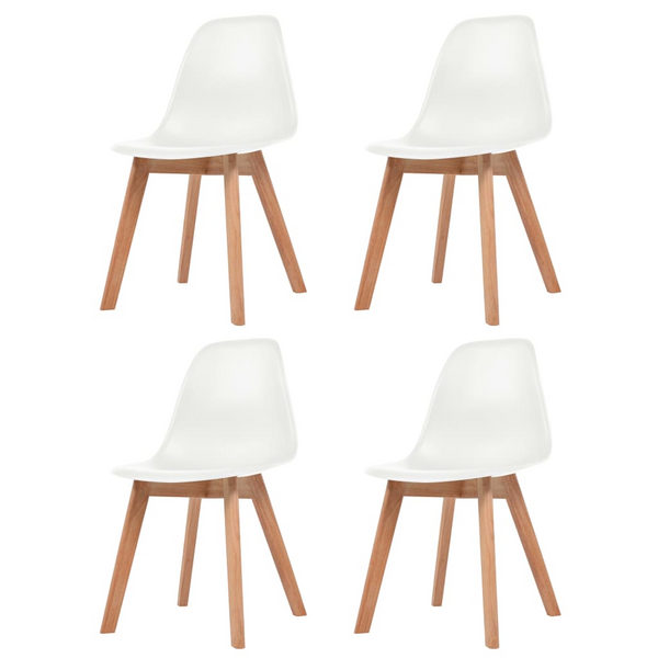 Set of 4 White Plastic Dining Chairs with Wooden Legs - Modern Ergonomic Design