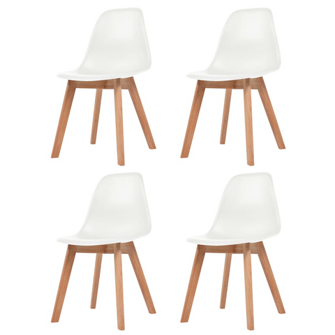 Set of 4 White Plastic Dining Chairs with Wooden Legs - Modern Ergonomic Design