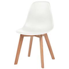 Set of 4 White Plastic Dining Chairs with Wooden Legs - Modern Ergonomic Design