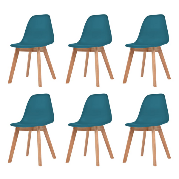 Set of 6 Turquoise Plastic Dining Chairs with Wooden Legs - Modern & Comfortable Seating