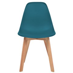 Set of 6 Turquoise Plastic Dining Chairs with Wooden Legs - Modern & Comfortable Seating