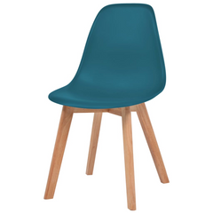 Set of 6 Turquoise Plastic Dining Chairs with Wooden Legs - Modern & Comfortable Seating