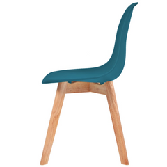 Set of 6 Turquoise Plastic Dining Chairs with Wooden Legs - Modern & Comfortable Seating