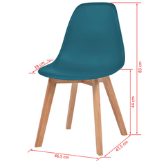 Set of 6 Turquoise Plastic Dining Chairs with Wooden Legs - Modern & Comfortable Seating