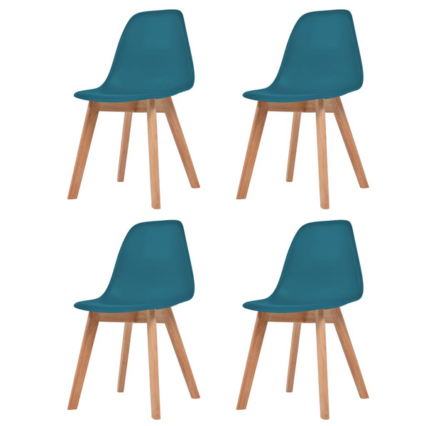 Set of 4 Modern Turquoise Plastic Dining Chairs with Solid Wood Legs - Ergonomic and Easy to Clean