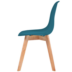 Set of 4 Modern Turquoise Plastic Dining Chairs with Solid Wood Legs - Ergonomic and Easy to Clean