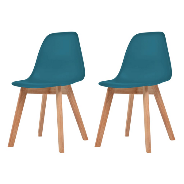 Stylish Dining Chairs Set of 2 in Turquoise Plastic with Wooden Legs - Comfortable & Durable