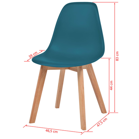 Stylish Dining Chairs Set of 2 in Turquoise Plastic with Wooden Legs - Comfortable & Durable