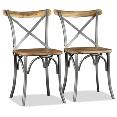 Industrial Dining Chairs Set of 2 - Solid Mango Wood & Sturdy Steel Frame