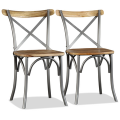 Industrial Dining Chairs Set of 2 - Solid Mango Wood & Sturdy Steel Frame