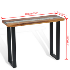 Console Table Teak 100x35x75 cm - Industrial Design, Solid Teak, Mahogany Legs