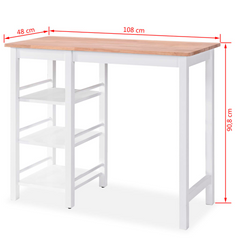 3-Piece Bar Set with Shelving - MDF White & Natural Wood - Modern Kitchen & Dining Furniture