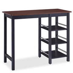 3-Piece Bar Set - Classic Black MDF & Rubberwood - Ergonomically Designed with Storage Shelves