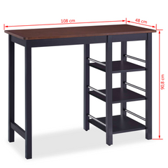 3-Piece Bar Set - Classic Black MDF & Rubberwood - Ergonomically Designed with Storage Shelves