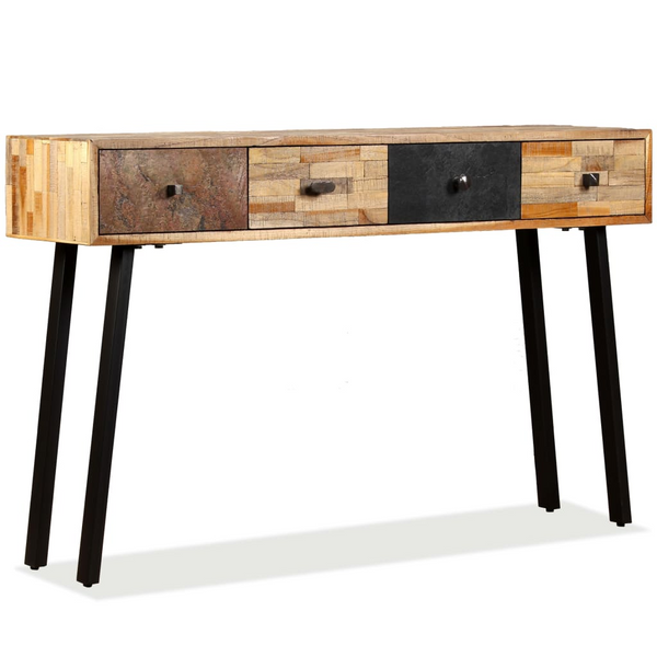 Vintage-Style Console Table | Solid Reclaimed Teak | 120x30x76 cm with 4 Drawers | Polished & Lacquered Finish