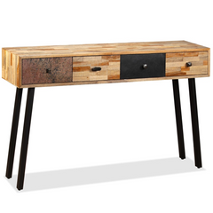 Vintage-Style Console Table | Solid Reclaimed Teak | 120x30x76 cm with 4 Drawers | Polished & Lacquered Finish