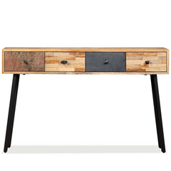 Vintage-Style Console Table | Solid Reclaimed Teak | 120x30x76 cm with 4 Drawers | Polished & Lacquered Finish