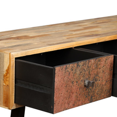 Vintage-Style Console Table | Solid Reclaimed Teak | 120x30x76 cm with 4 Drawers | Polished & Lacquered Finish