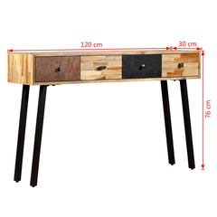 Vintage-Style Console Table | Solid Reclaimed Teak | 120x30x76 cm with 4 Drawers | Polished & Lacquered Finish