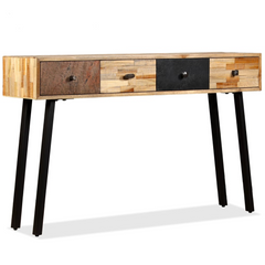 Vintage-Style Console Table | Solid Reclaimed Teak | 120x30x76 cm with 4 Drawers | Polished & Lacquered Finish