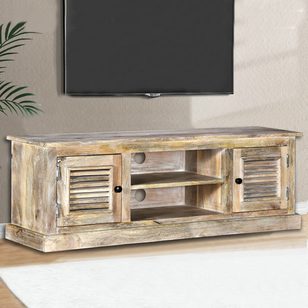 TV Cabinet Solid Mango Wood - Vintage Style and Durable Construction