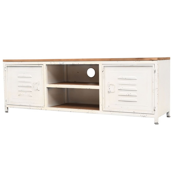 White TV Cabinet - Industrial Style, 120x30x40 cm, Sturdy Steel with Fir Wood Top