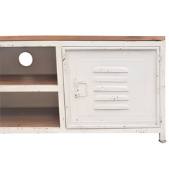 White TV Cabinet - Industrial Style, 120x30x40 cm, Sturdy Steel with Fir Wood Top