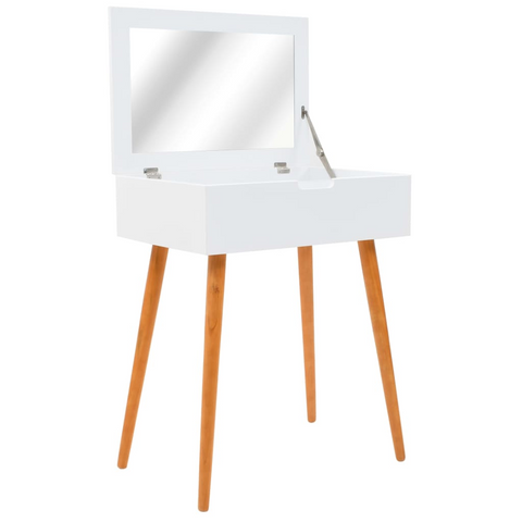 Chic White Dressing Table with Mirror - MDF & Pinewood - 60x40x75 cm