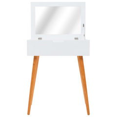 Chic White Dressing Table with Mirror - MDF & Pinewood - 60x40x75 cm