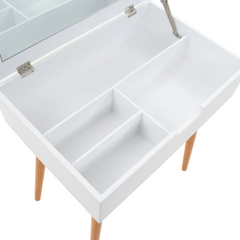 Chic White Dressing Table with Mirror - MDF & Pinewood - 60x40x75 cm