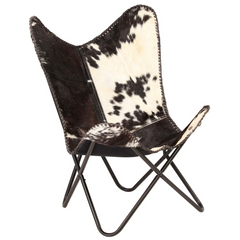 Butterfly Chair - Black and White Genuine Goat Leather | Elegant Comfort & Style