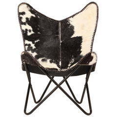 Butterfly Chair - Black and White Genuine Goat Leather | Elegant Comfort & Style