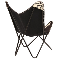 Butterfly Chair - Black and White Genuine Goat Leather | Elegant Comfort & Style