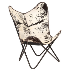 Butterfly Chair - Black and White Genuine Goat Leather | Elegant Comfort & Style