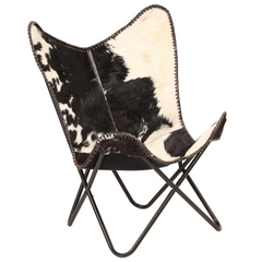 Butterfly Chair - Black and White Genuine Goat Leather | Elegant Comfort & Style